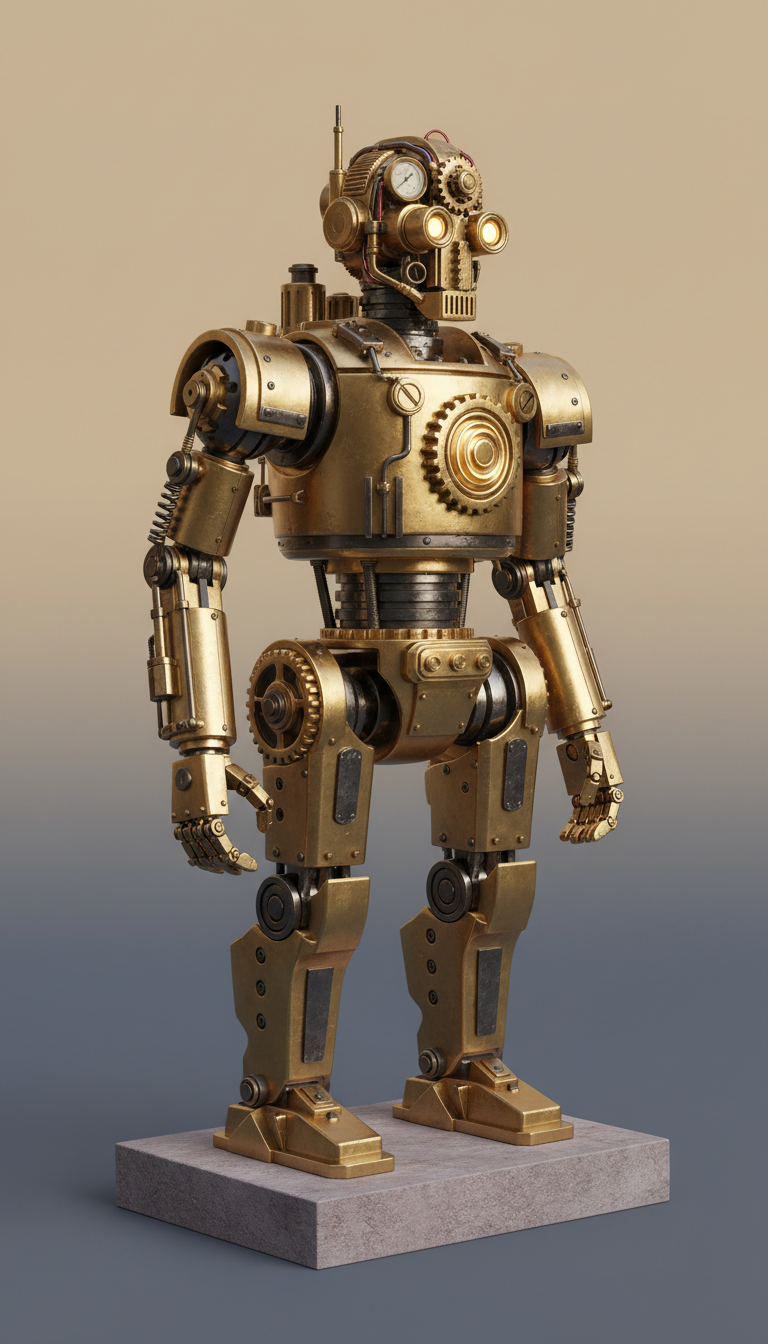Brass Gearhead robot sculpture
