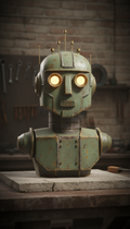 Oxidized Green Retro-Futurist Robot Sculpture