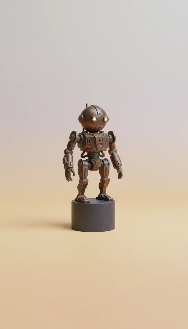 Aged Bronze Mini-Scout robot sculpture
