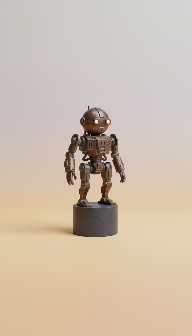 Aged Bronze Mini-Scout robot sculpture